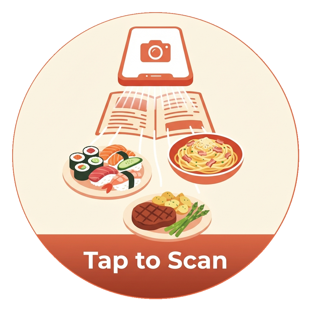 MenuViz app showing a parsed restaurant menu with dish previews